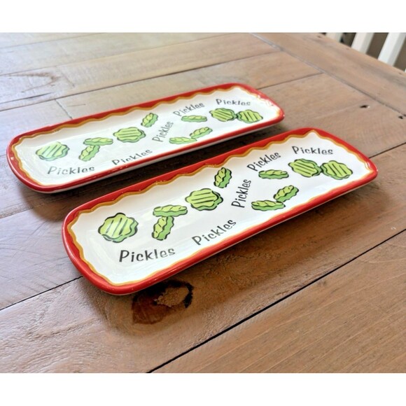 Bella Casa by Ganz Set of 2 Pickles Plates Used - Picture 2 of 12